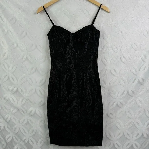 Y2K Betsey Johnson Black Leopard Rockabilly Spaghetti Strap Dress Size 0 - Picture 9 of 15